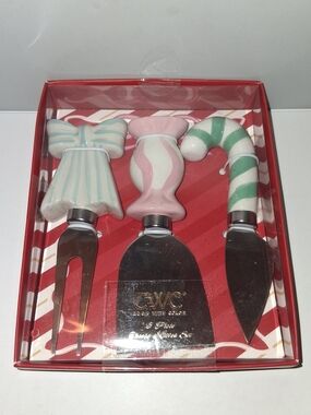 Festive Holiday Cheese Knife Set - Pink, Green, White